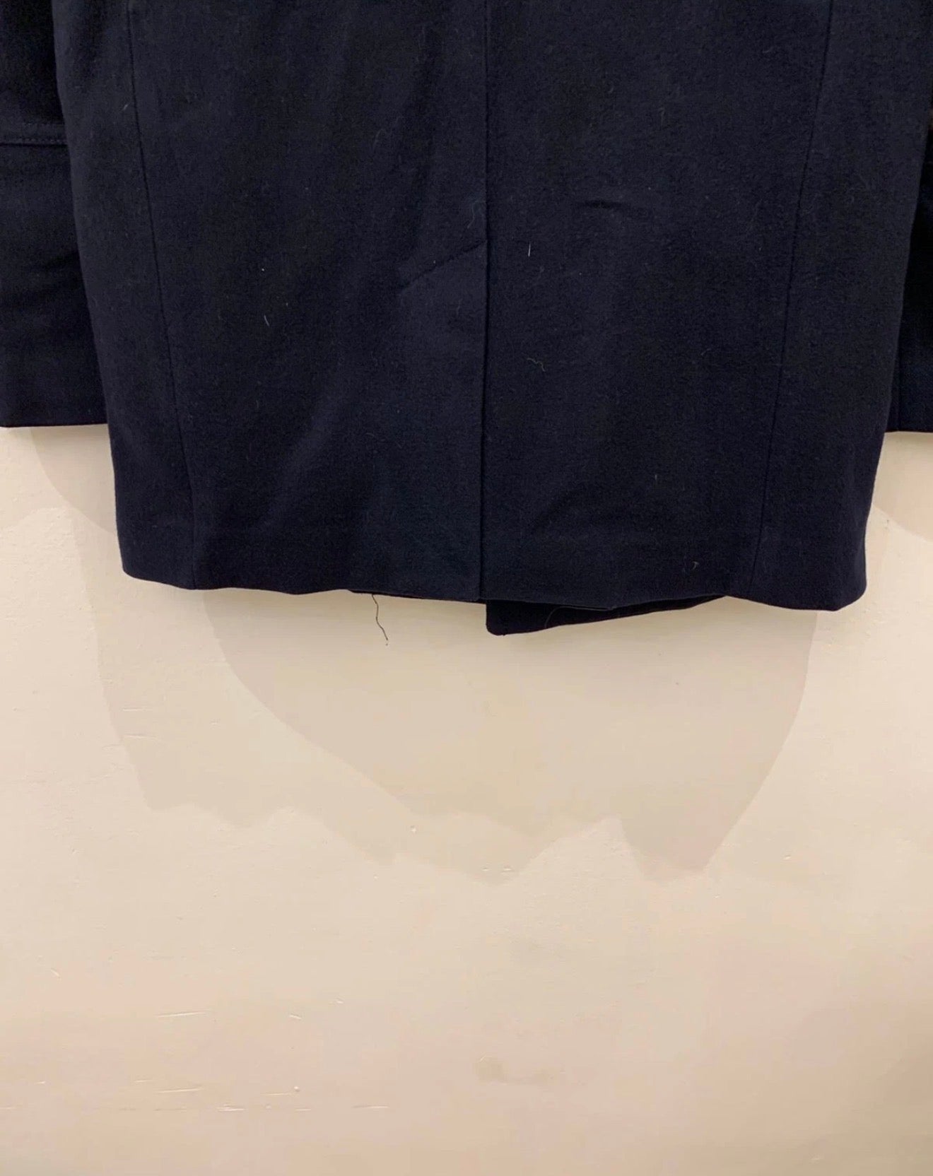 Classic woollen wool double breasted belted navy pea over coat 38R
