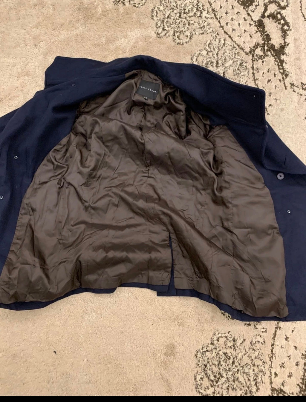 Classic woollen wool double breasted belted navy pea over coat 38R