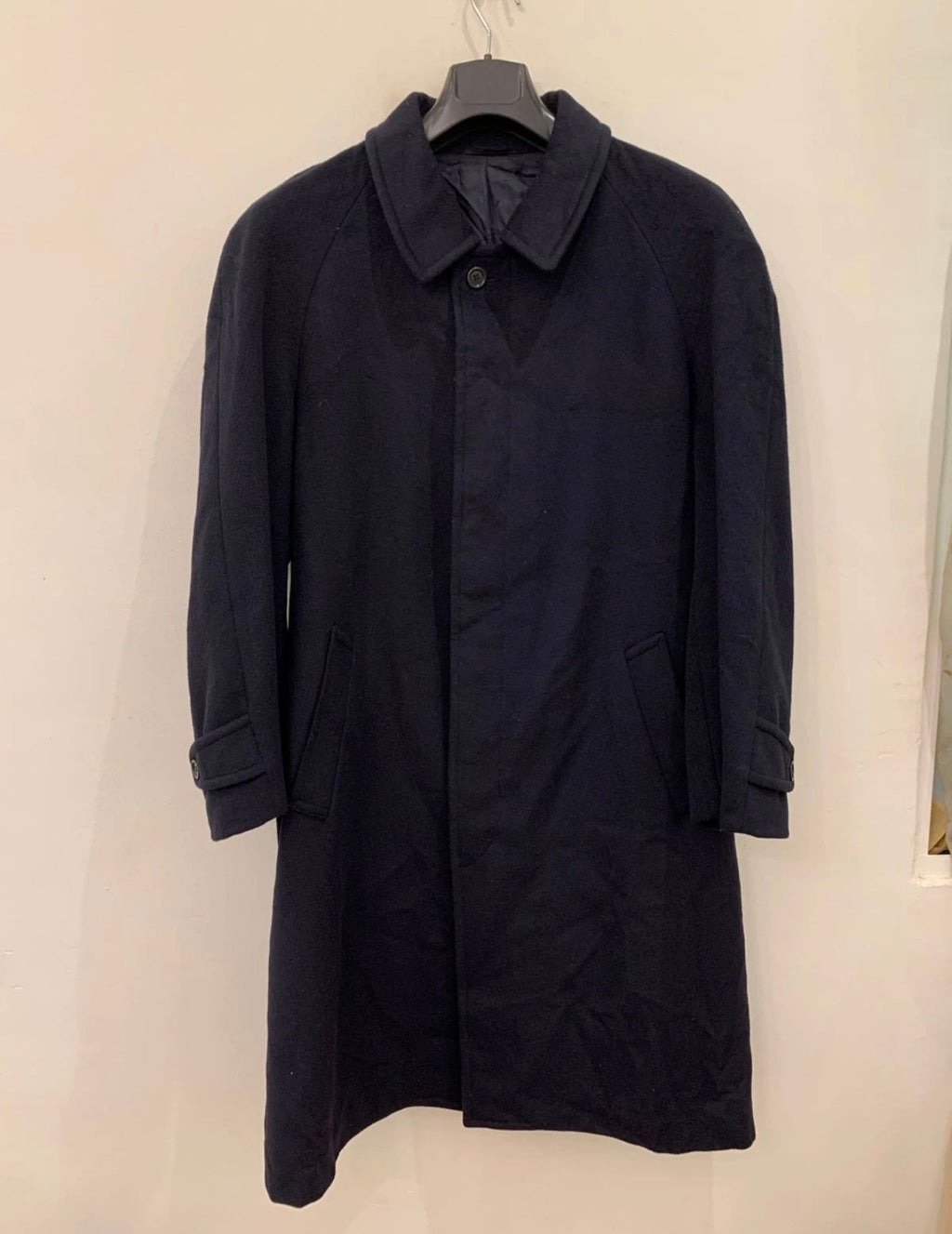 Vintage Bianchi Wool Cashmere blend navy belted raglan classic over coat 42R