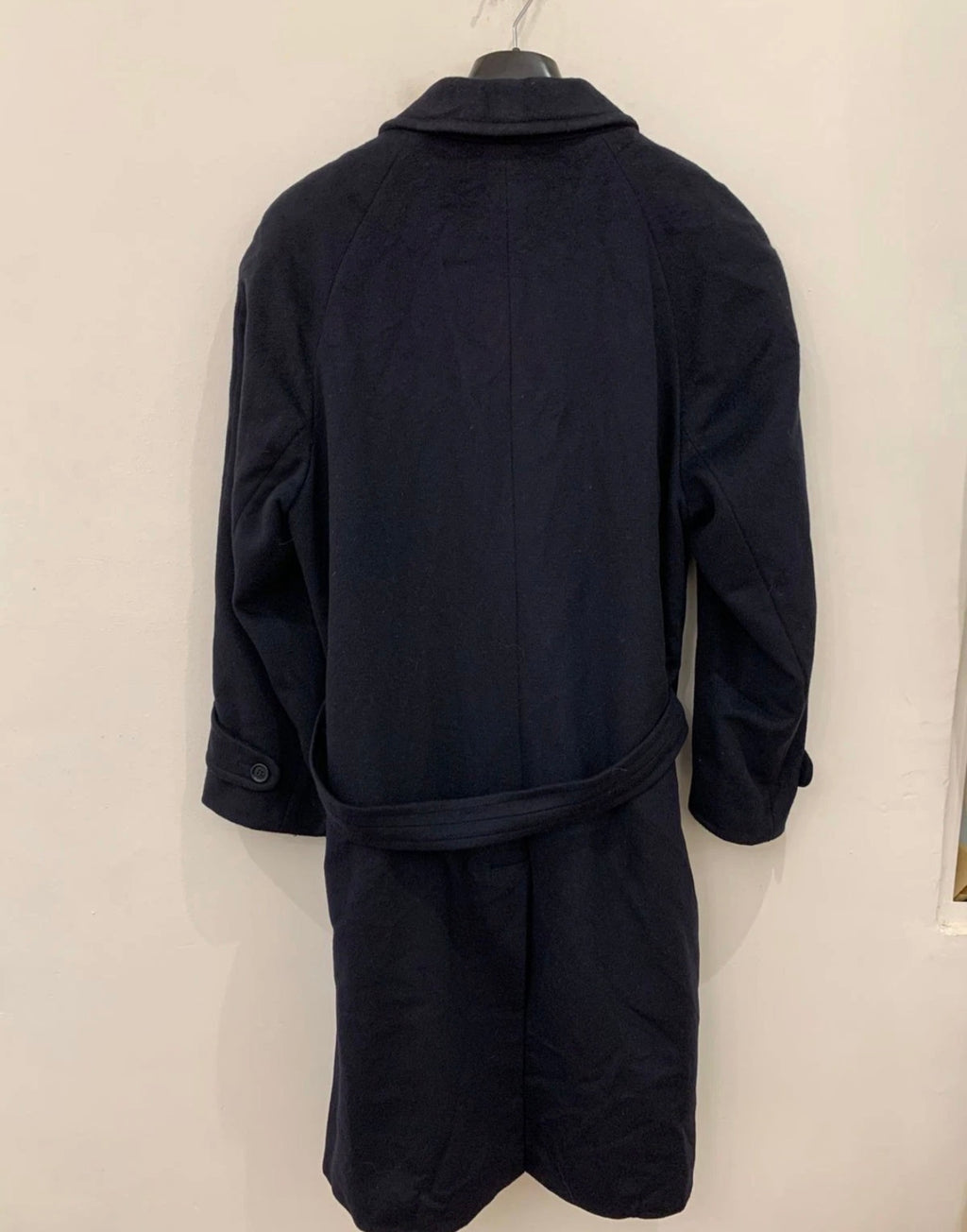 Vintage Bianchi Wool Cashmere blend navy belted raglan classic over coat 42R