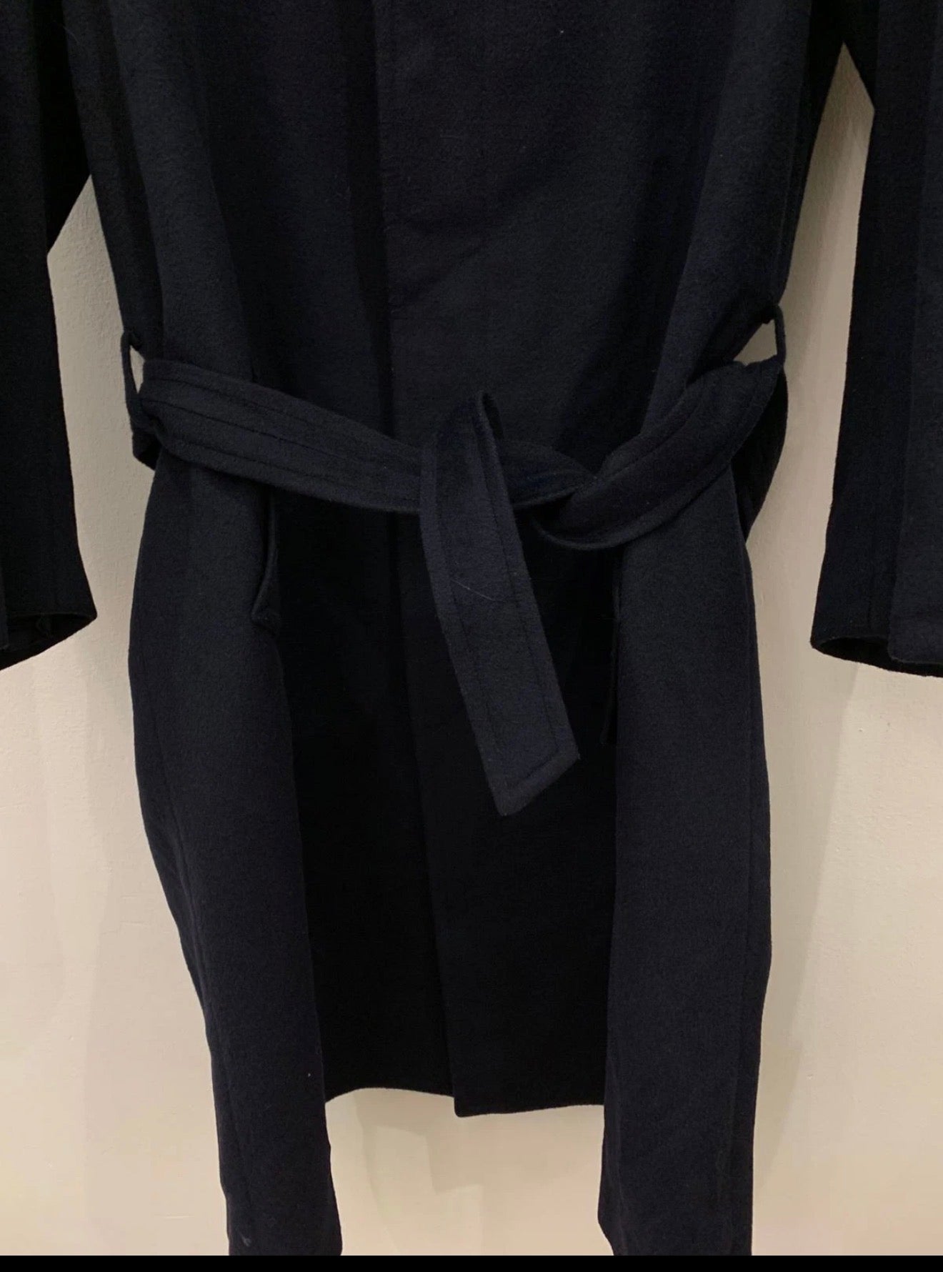 Vintage Bianchi Wool Cashmere blend navy belted raglan classic over coat 42R