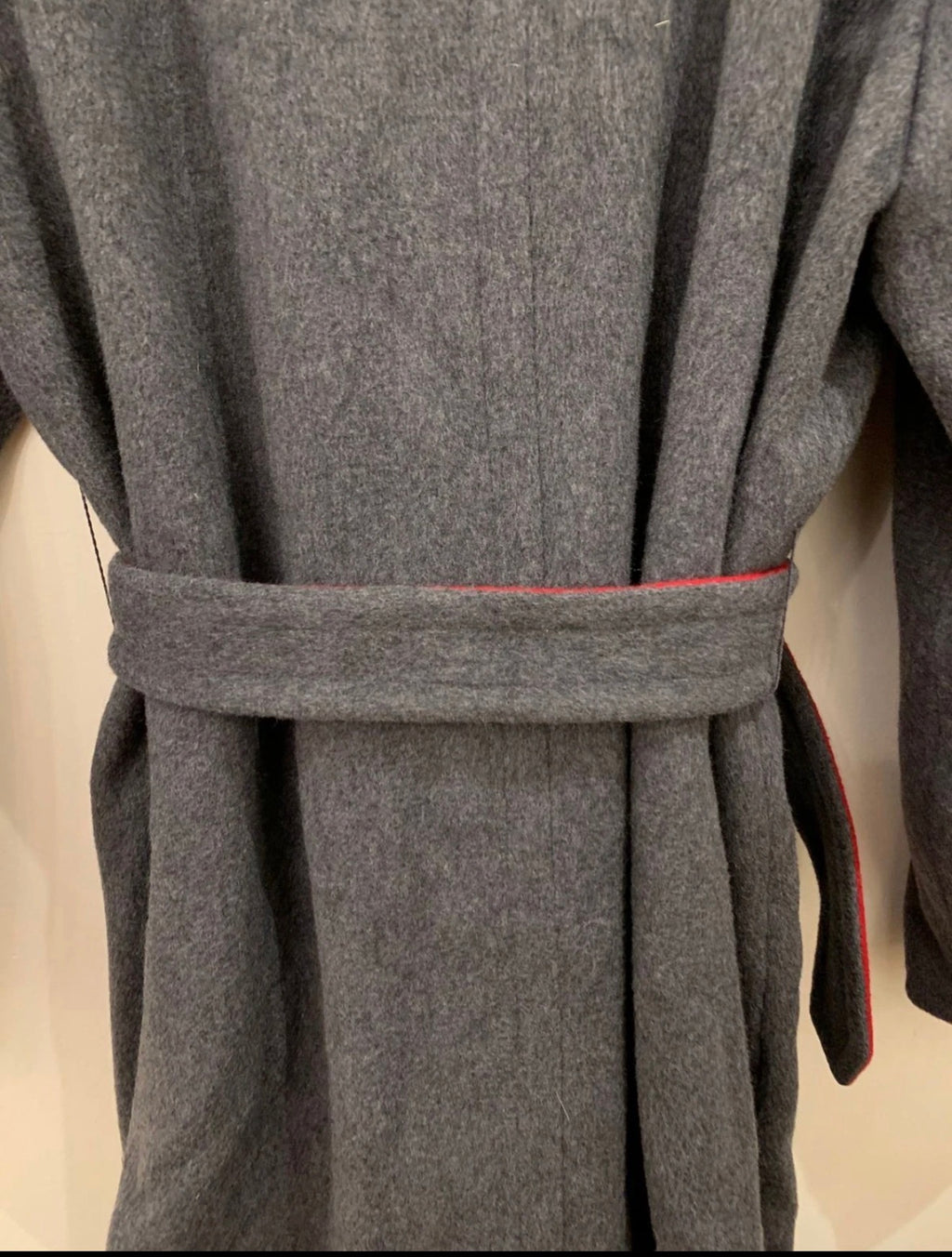 Vintage pure wool classic belted raglan charcoal red long over coat 48 XL 18