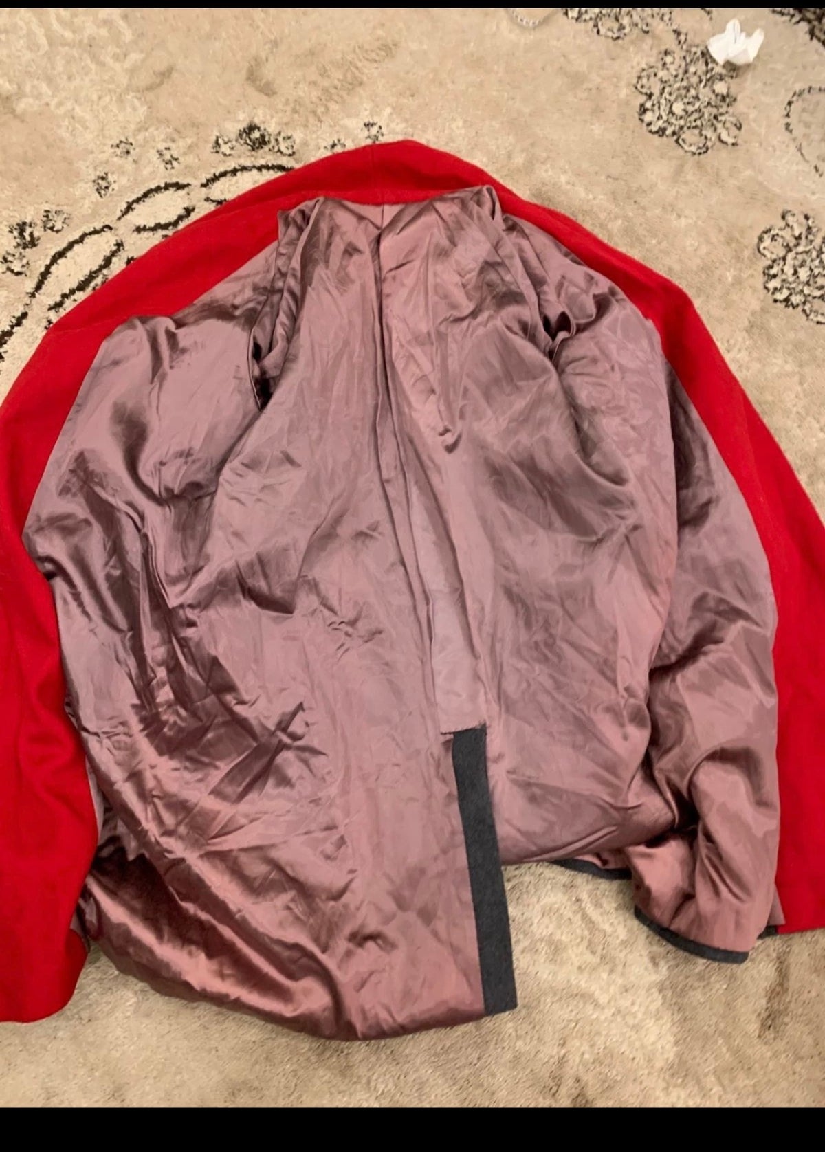 Vintage pure wool classic belted raglan charcoal red long over coat 48 XL 18