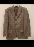 Vintage Silk Wool Cashmere Classic glen check brown jacket blazer 38R