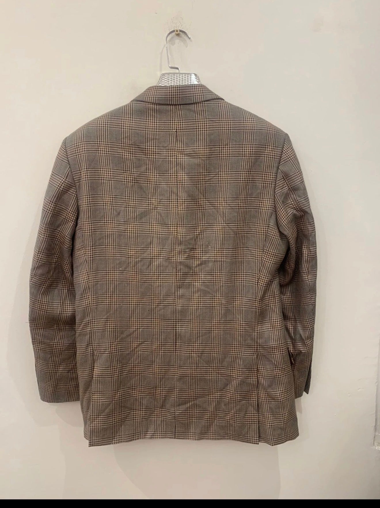 Vintage Silk Wool Cashmere Classic glen check brown jacket blazer 38R