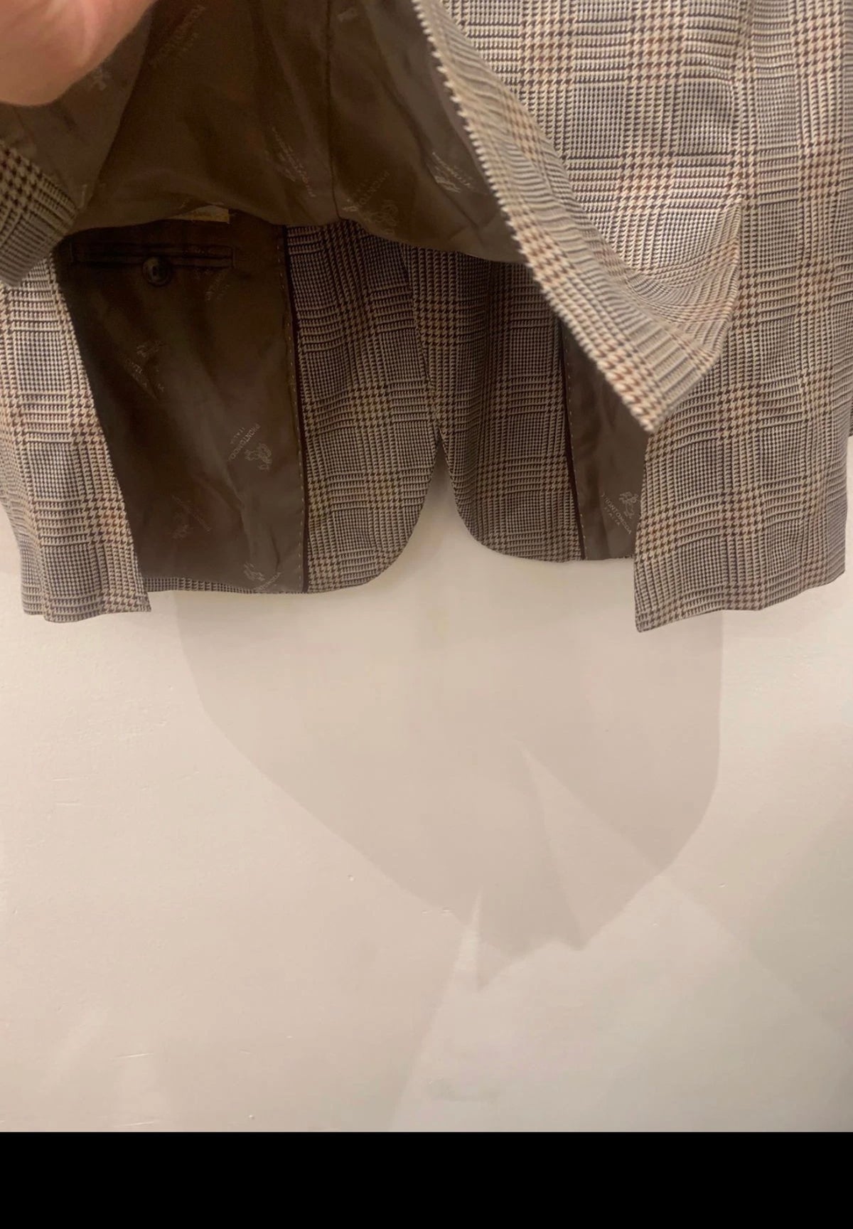 Vintage Silk Wool Cashmere Classic glen check brown jacket blazer 38R