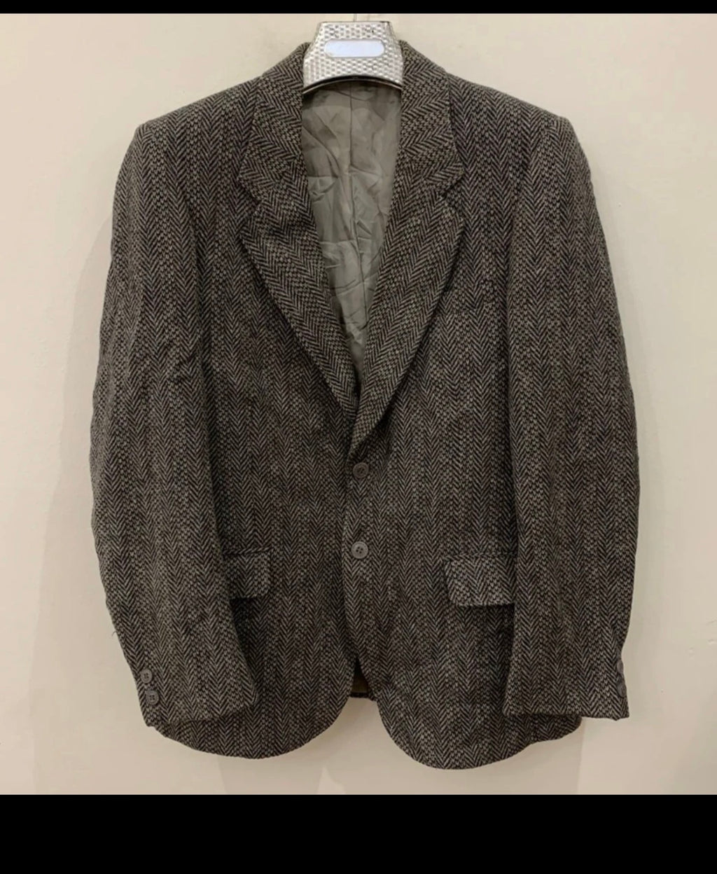 Vintage pure wool handwoven Tweed herringbone brown hunting jacket blazer 38R