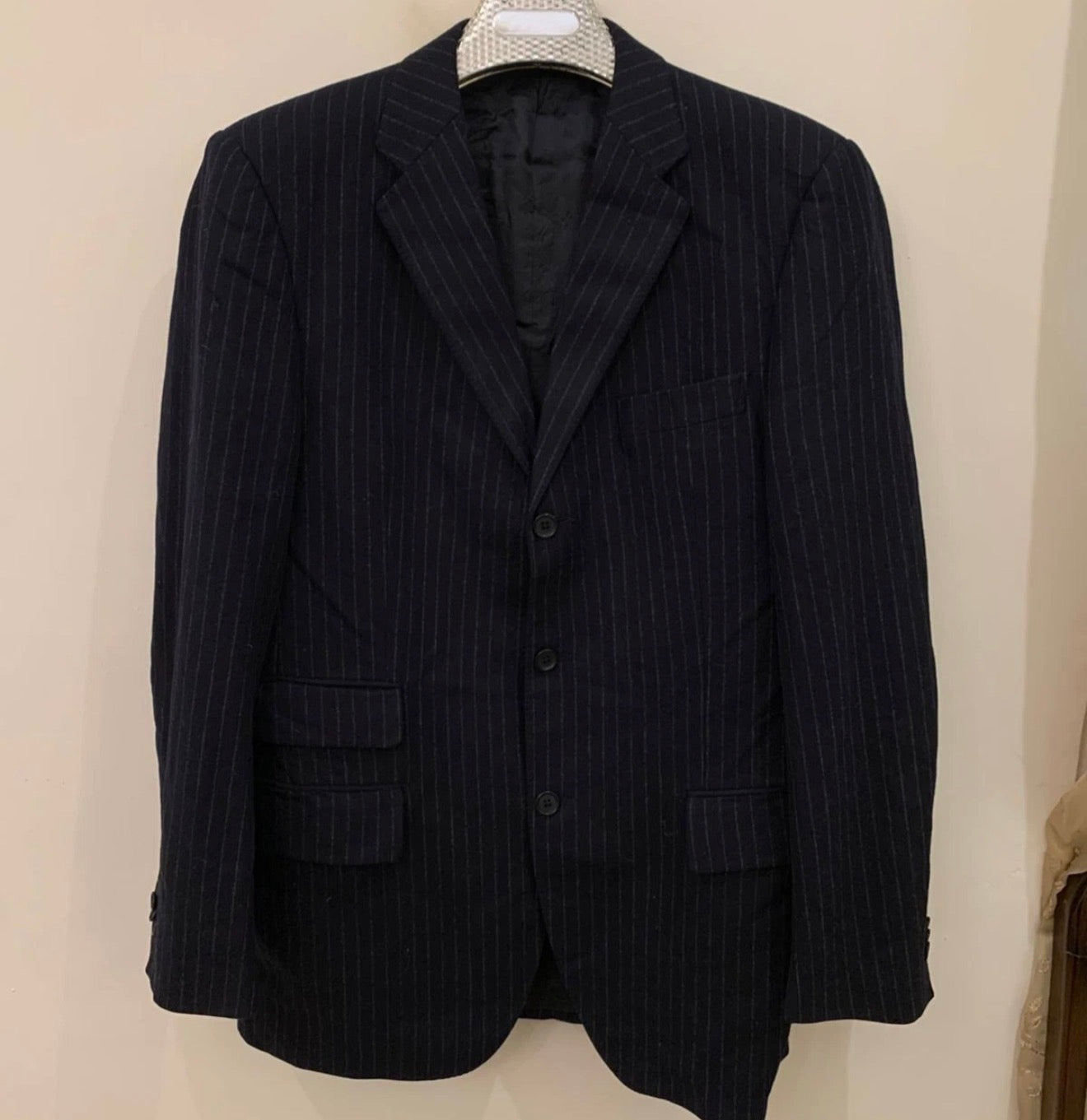 Classic Patrick Hellmann Superfine wool navy chalk stripes jacket blazer 40L