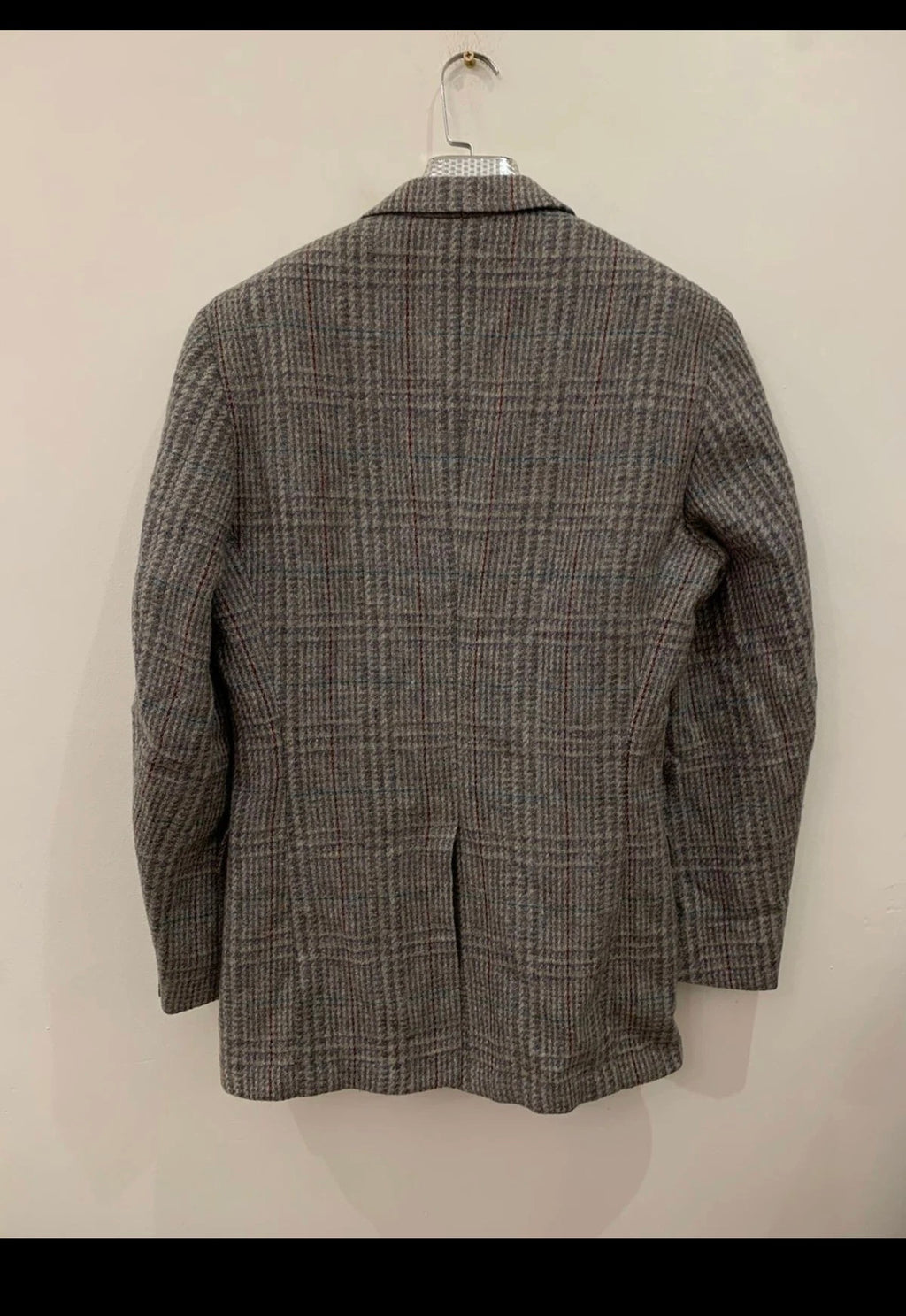 Vintage pure wool handwoven tweed glen check gray hunting jacket blazer 38L 38R
