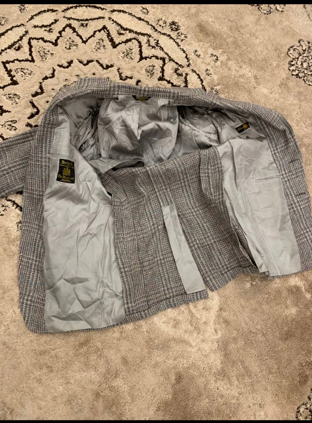 Vintage pure wool handwoven tweed glen check gray hunting jacket blazer 38L 38R