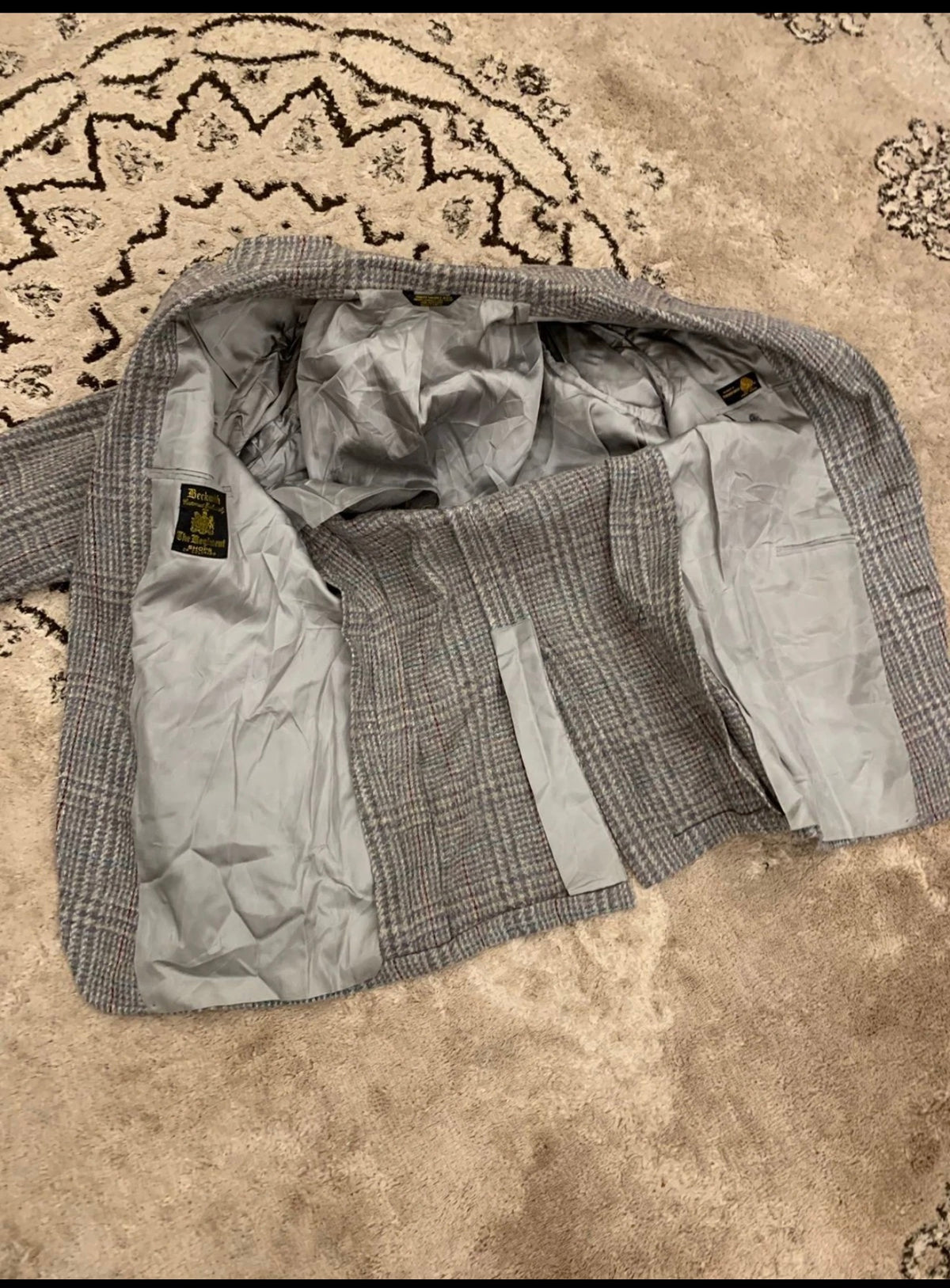 Vintage pure wool handwoven tweed glen check gray hunting jacket blazer 38L 38R