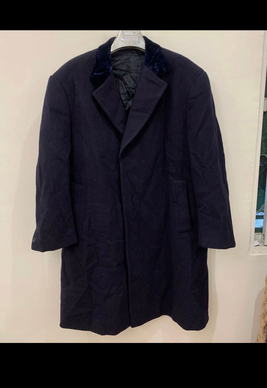 Vintage Crombie wool cashmere classic velvet collar navy suit over coat 50R 2XL
