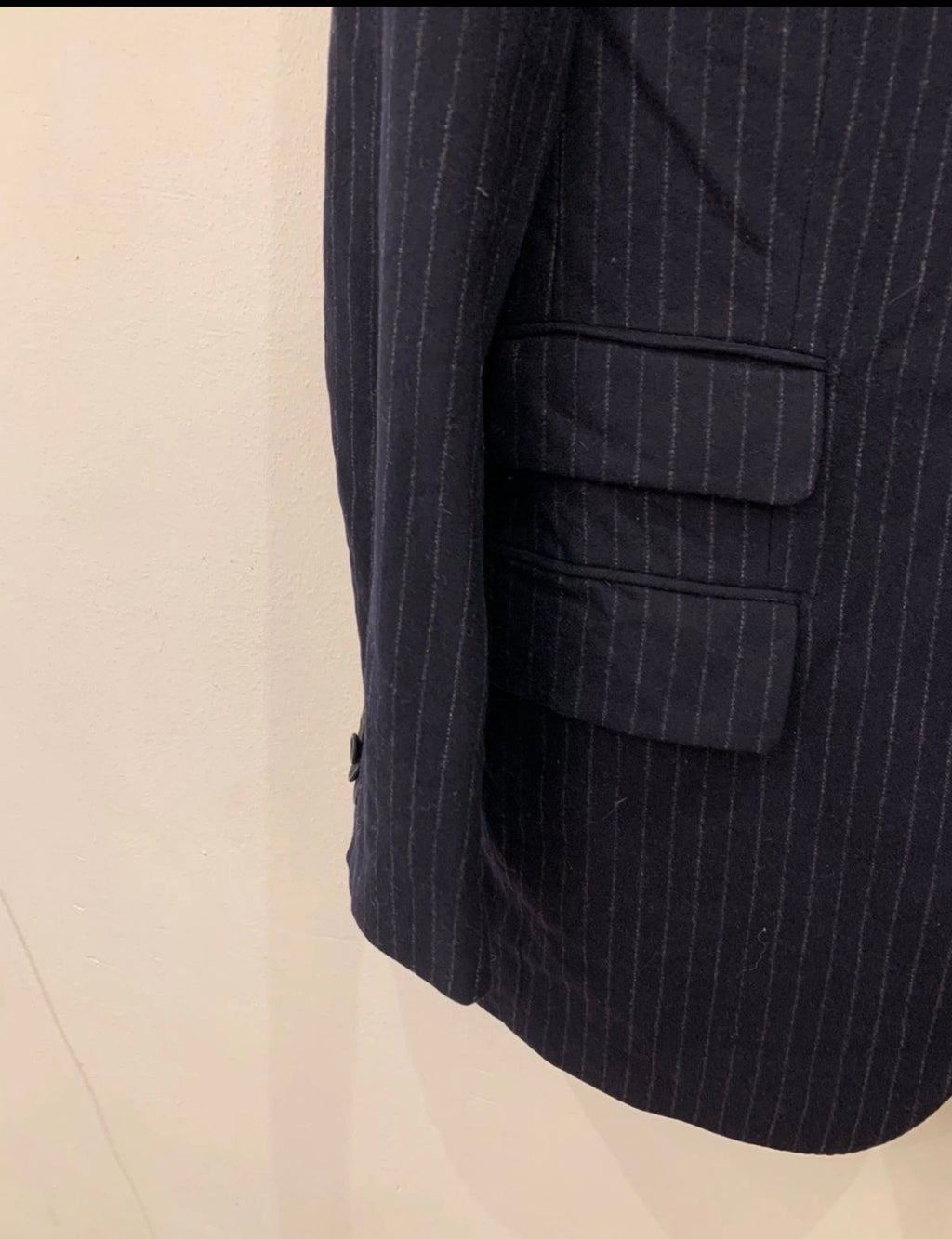 Classic Patrick Hellmann Superfine wool navy chalk stripes jacket blazer 40L