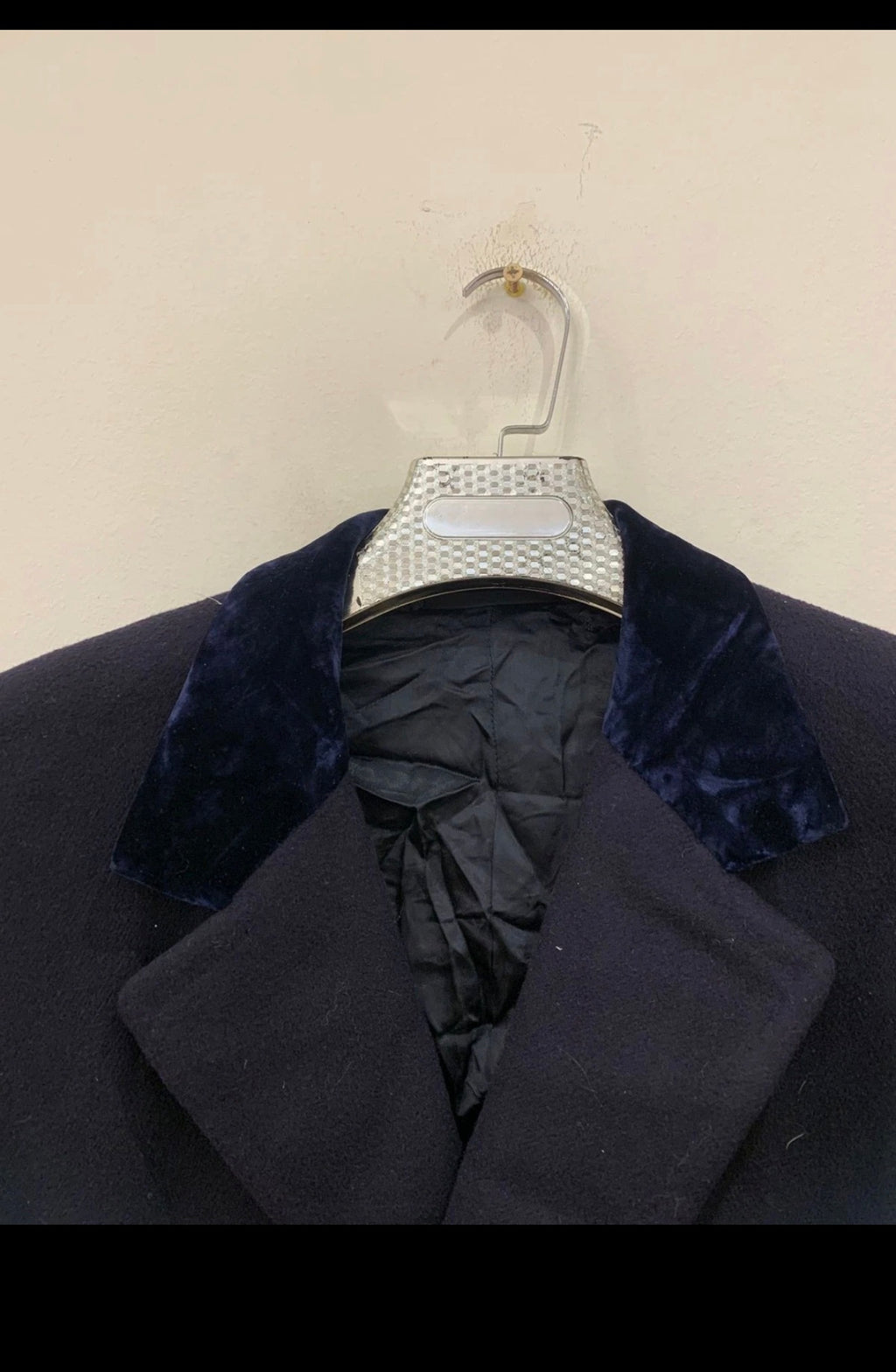 Vintage Crombie wool cashmere classic velvet collar navy suit over coat 50R 2XL