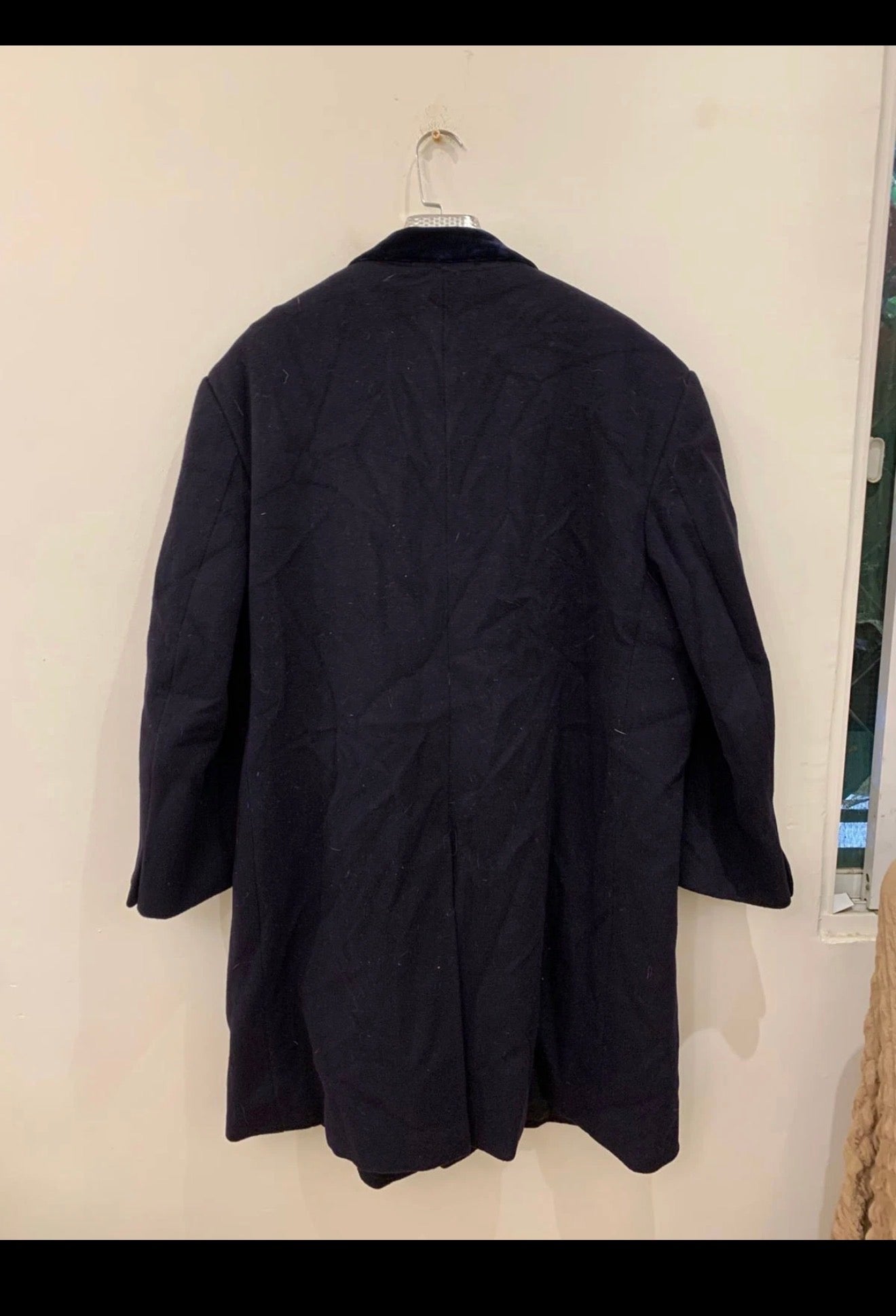 Vintage Crombie wool cashmere classic velvet collar navy suit over coat 50R 2XL