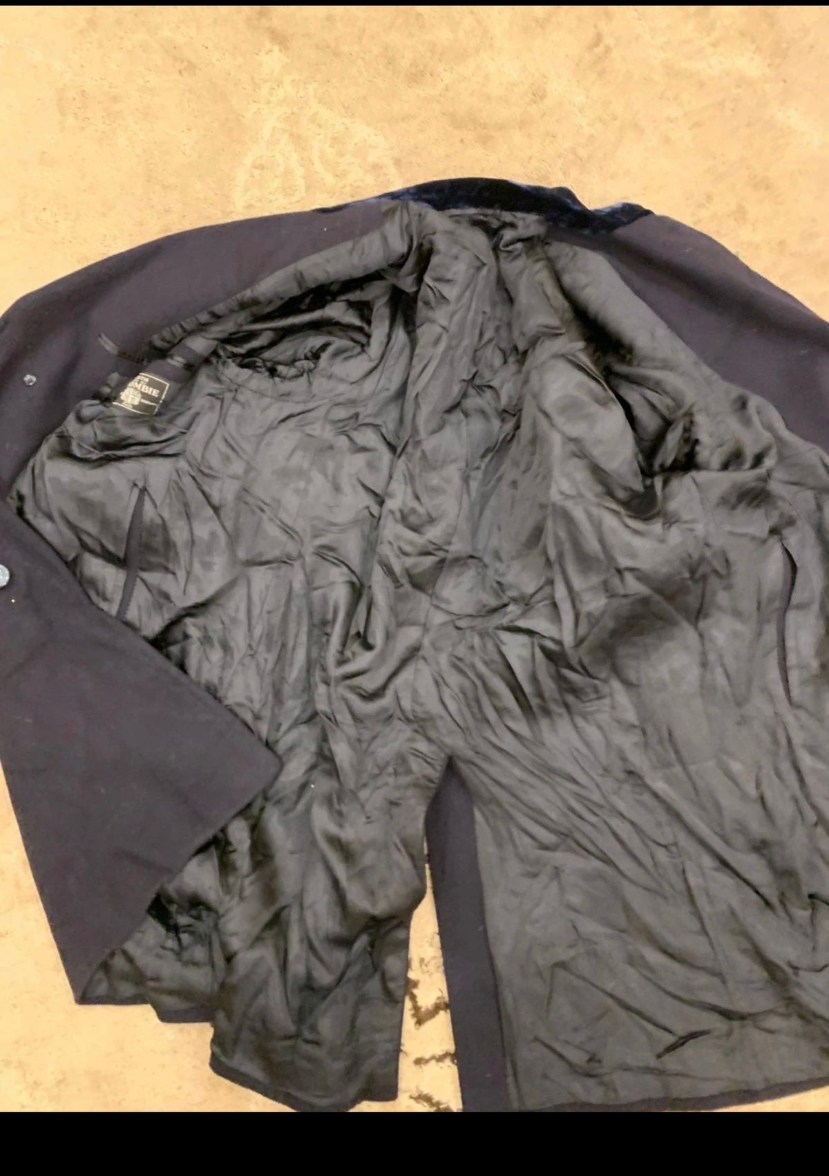 Vintage Crombie wool cashmere classic velvet collar navy suit over coat 50R 2XL
