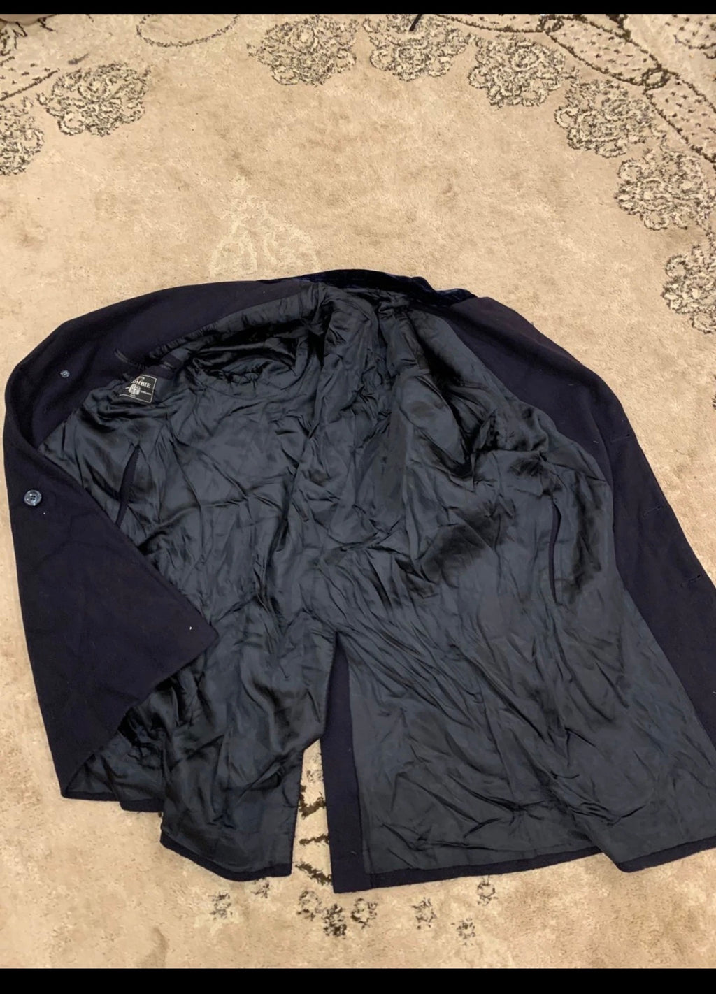 Vintage Crombie wool cashmere classic velvet collar navy suit over coat 50R 2XL