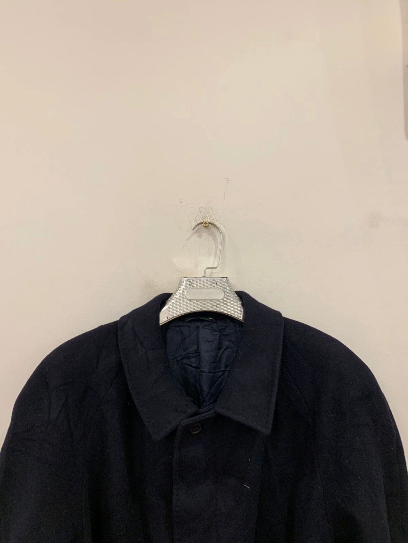 Vintage wool cashmere blend belted navy classic raglan over coat 48R 48L XL
