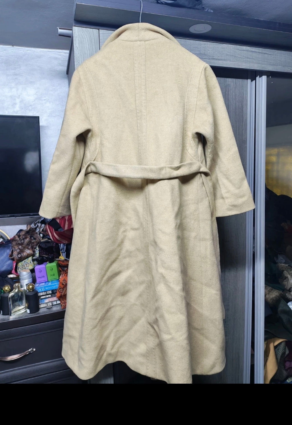 Vintage pure wool classic camel beige belted long over coat 38 8 M