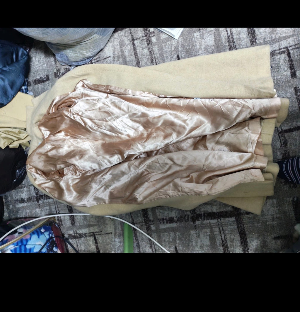 Vintage pure wool classic camel beige belted long over coat 38 8 M