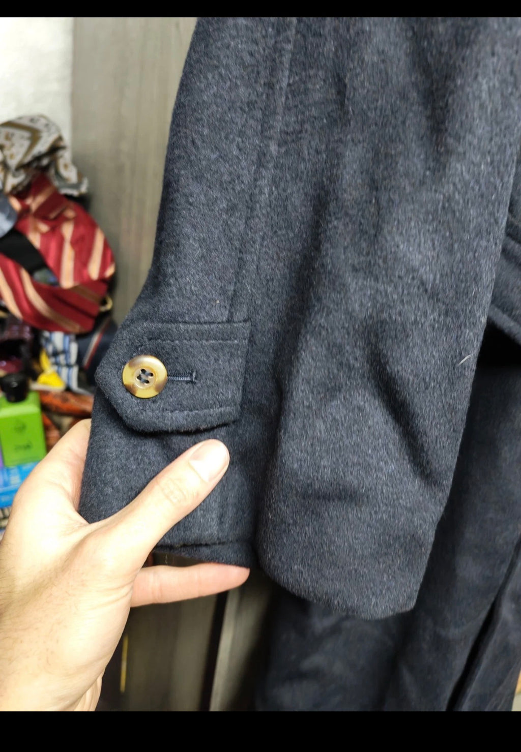 Vintage wool cashmere blend belted navy classic long over coat 44R