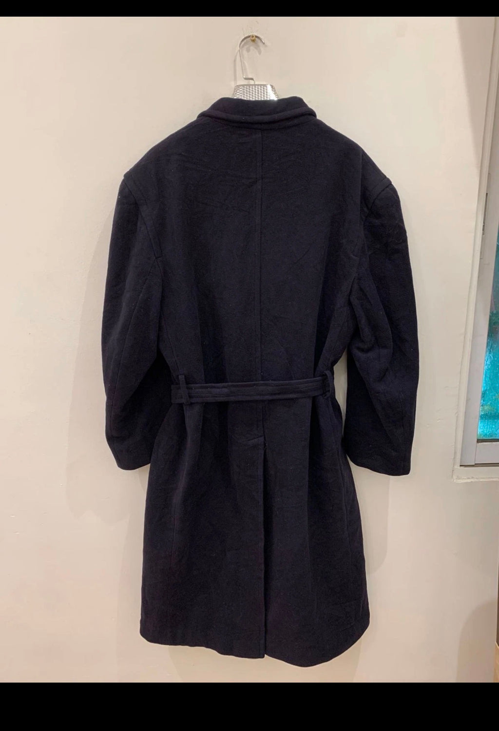 Vintage Wool Cashmere blend double breasted navy belted raglan over coat 46R XL