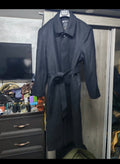 Vintage wool blended classic black belted long over coat 48R 48L XL
