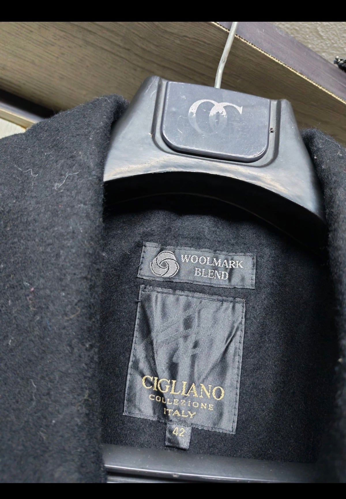 Vintage wool blended classic black belted long over coat 48R 48L XL