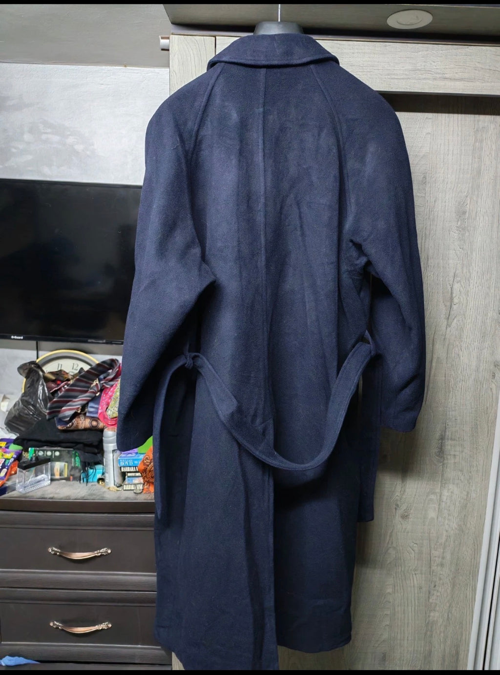 Vintage Freeman's wool cashmere blend belted navy raglan over coat 48R 48S XL