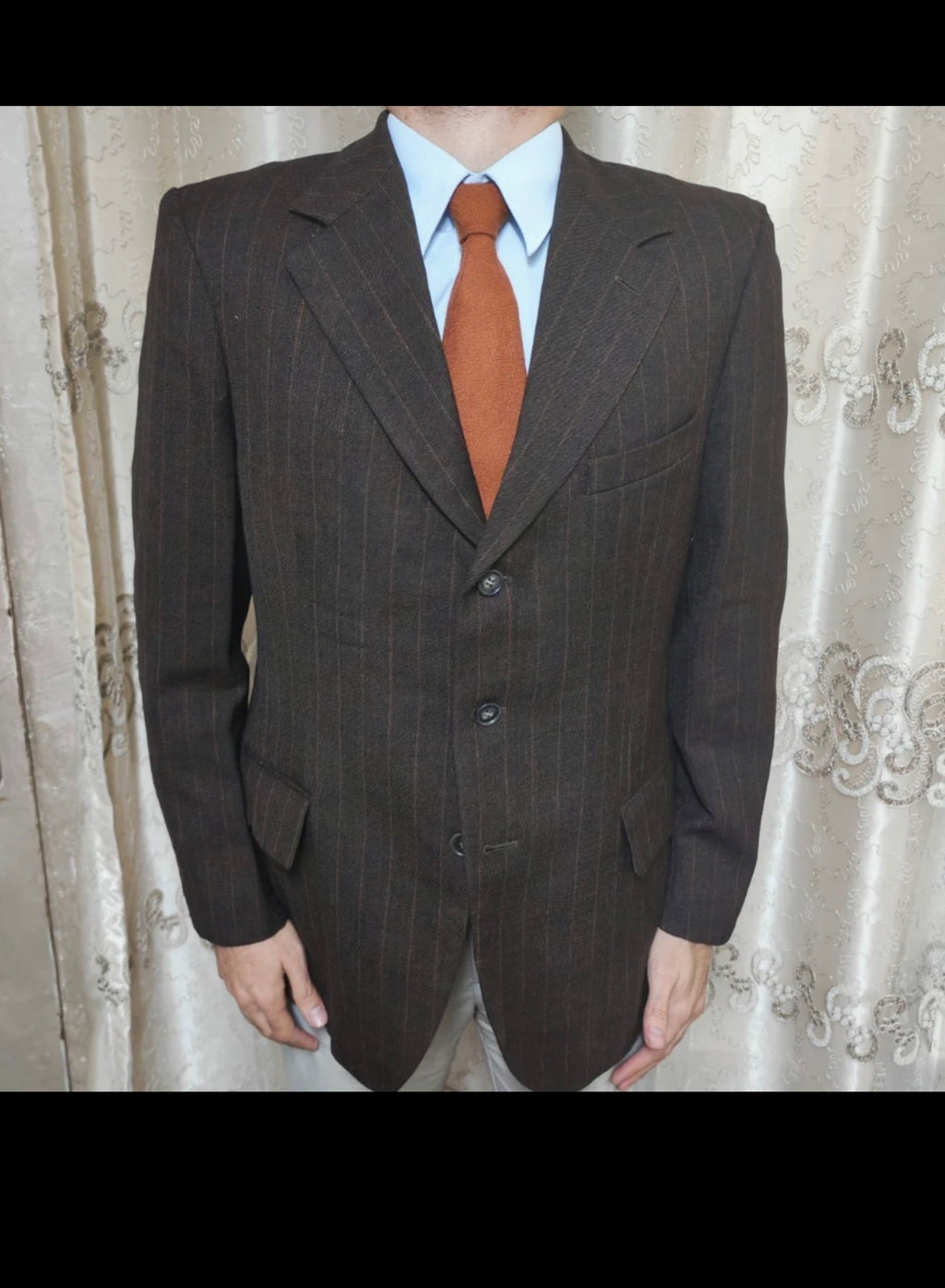 1970s dated vintage pure wool classic brown striped suit jacket blazer 38R