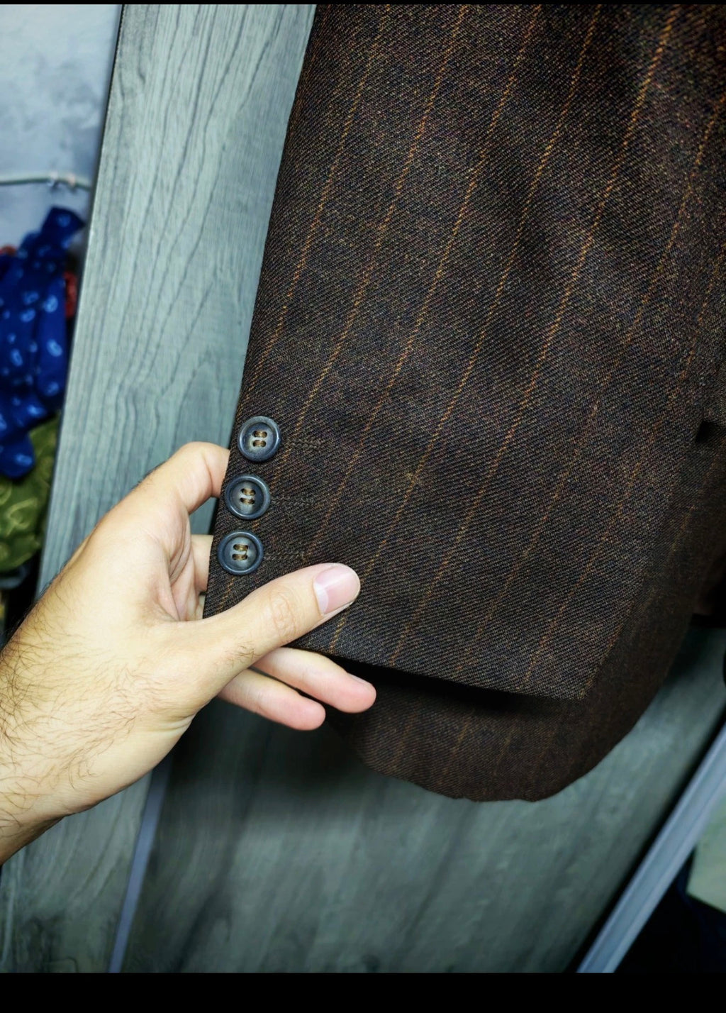 1970s dated vintage pure wool classic brown striped suit jacket blazer 38R