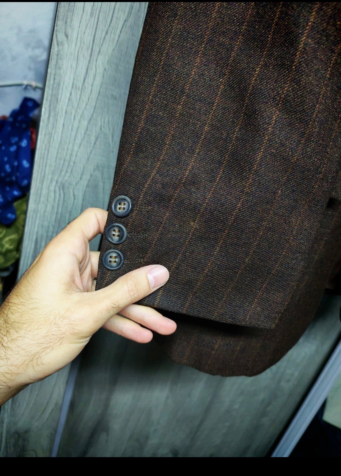 1970s dated vintage pure wool classic brown striped suit jacket blazer 38R