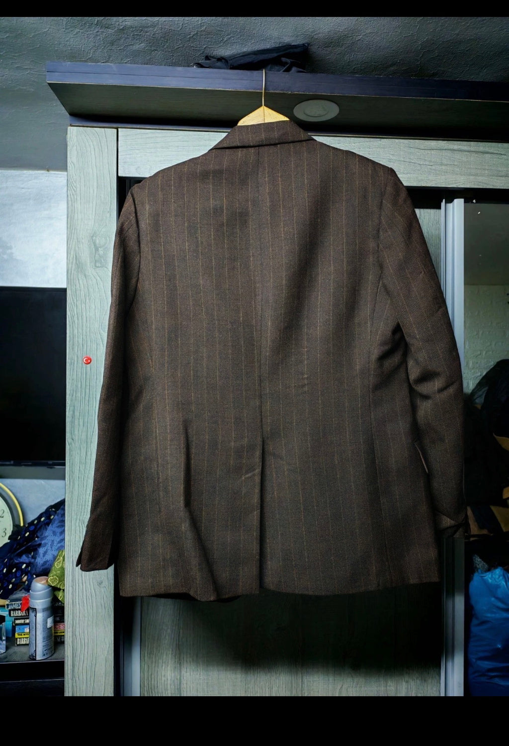 1970s dated vintage pure wool classic brown striped suit jacket blazer 38R