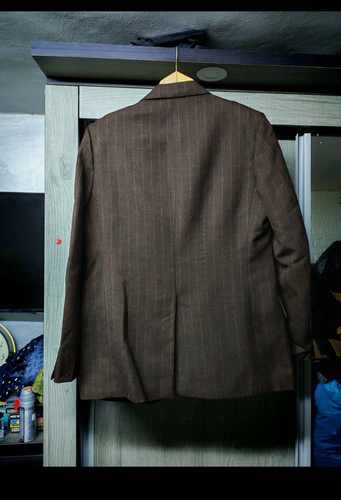1970s dated vintage pure wool classic brown striped suit jacket blazer 38R
