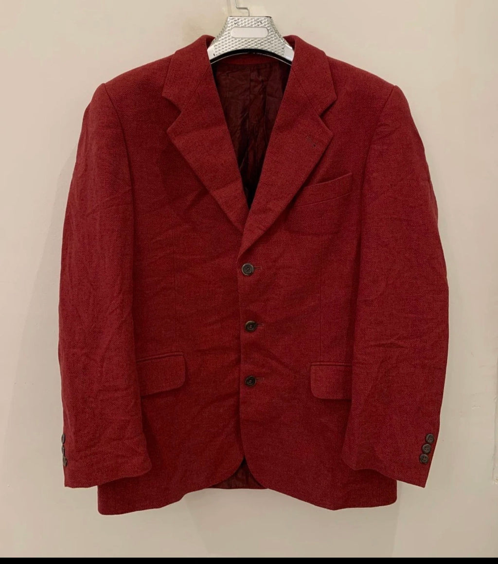 Vintage Stones pure wool tweed classic red burgundy jacket blazer 42R