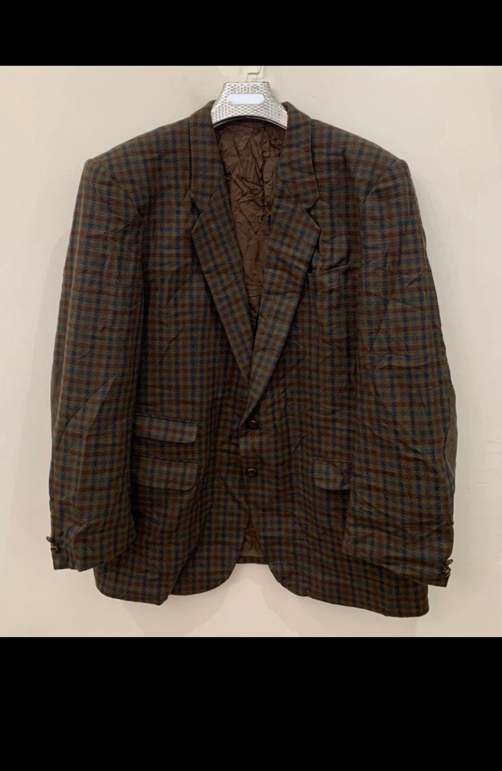 Vintage pure wool camouflage plaid classic brown jacket blazer 50R 50L 2XL