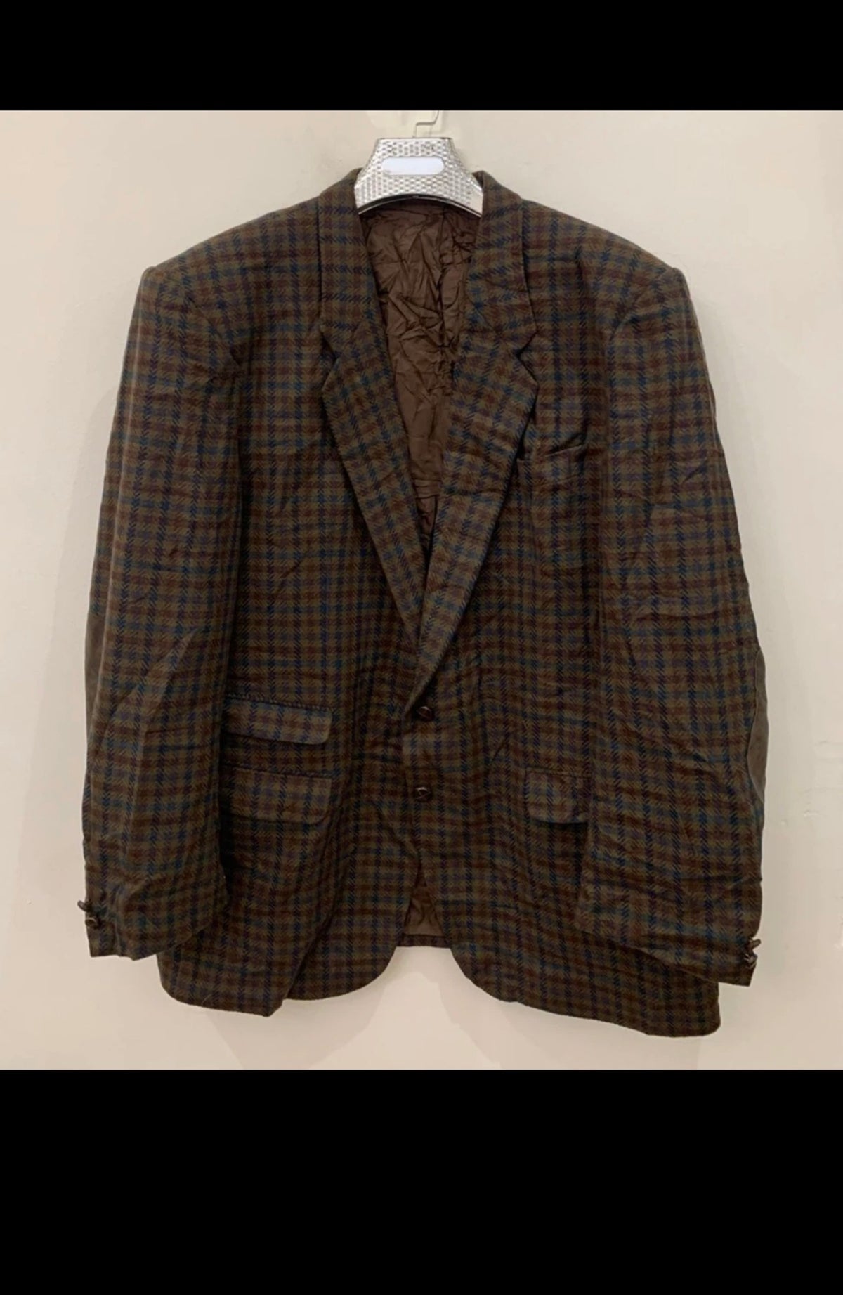Vintage pure wool camouflage plaid classic brown jacket blazer 50R 50L 2XL