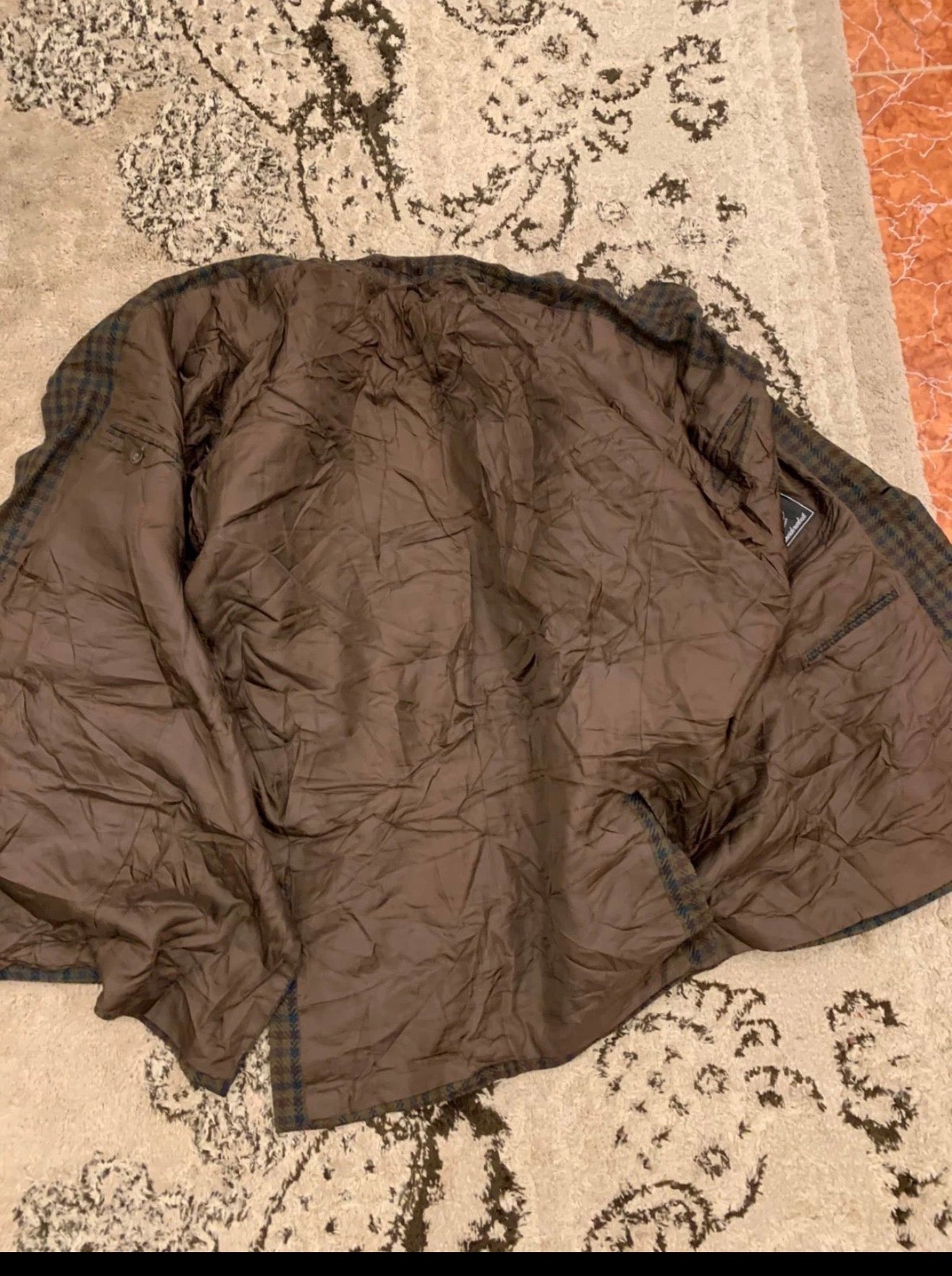 Vintage pure wool camouflage plaid classic brown jacket blazer 50R 50L 2XL