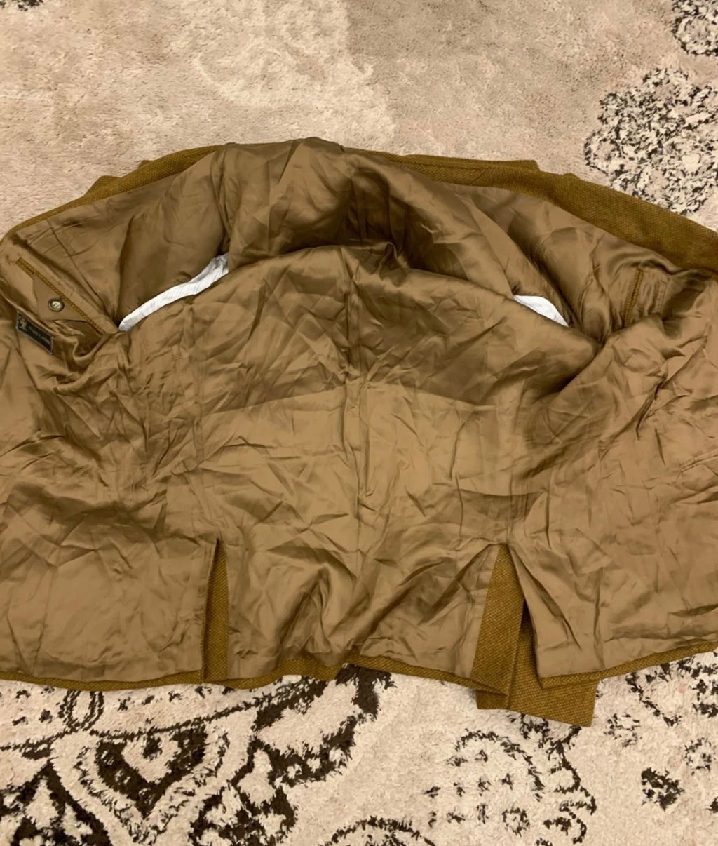 Vintage De Fursac pure wool classic Cumin brown jacket blazer 46R 46L XL