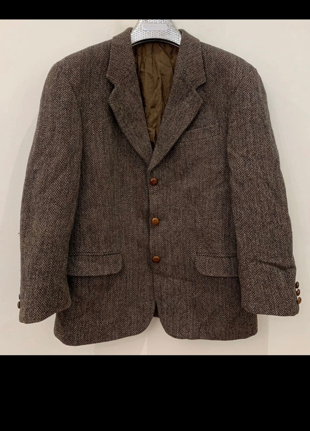 Vintage pure wool handwoven Tweed herringbone brown hunting jacket blazer 40S