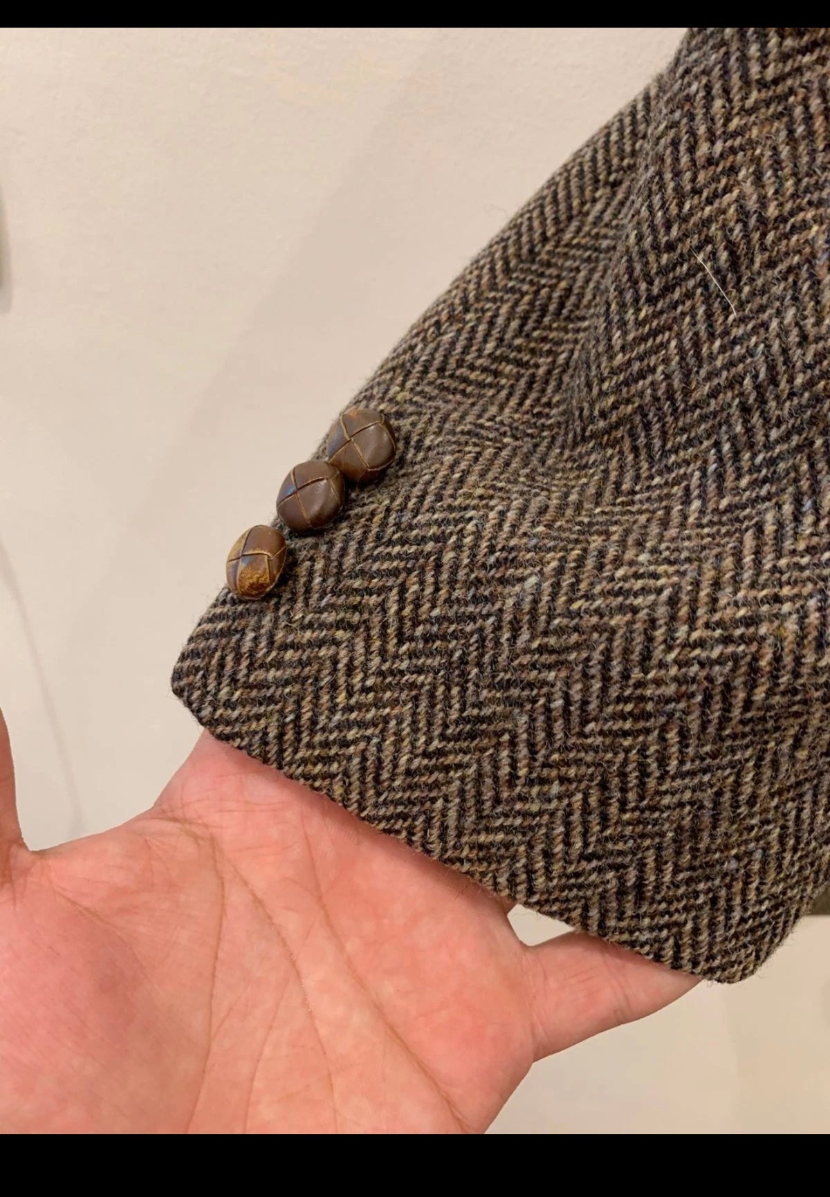 Vintage pure wool handwoven Tweed herringbone brown hunting jacket blazer 40S