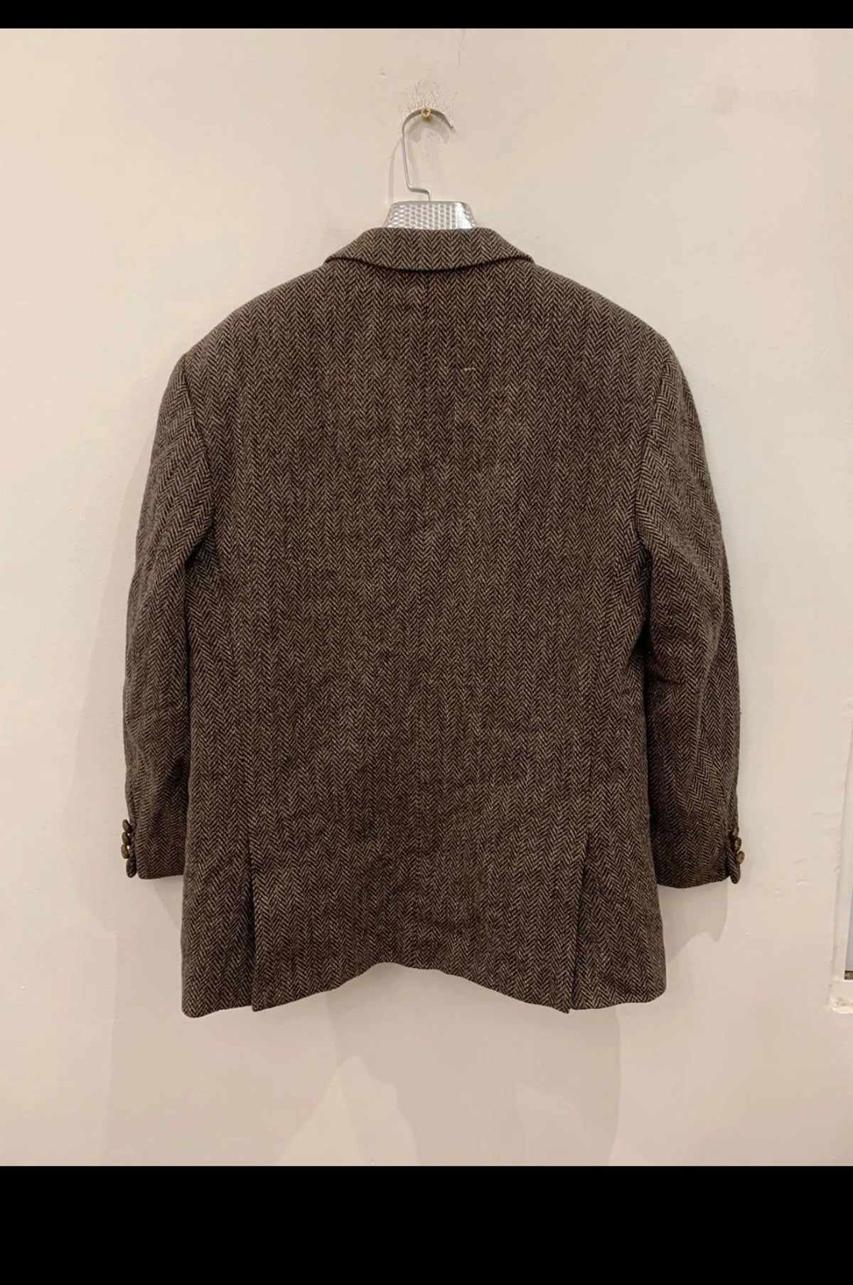 Vintage pure wool handwoven Tweed herringbone brown hunting jacket blazer 40S