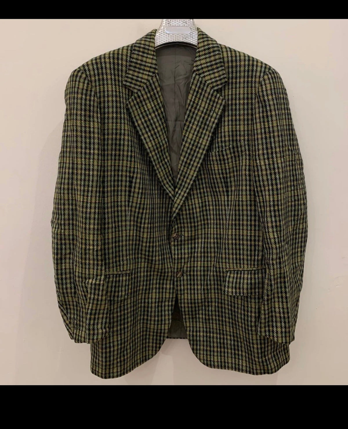 1970s Vintage pure wool camouflage plaid classic unique green jacket blazer 44R
