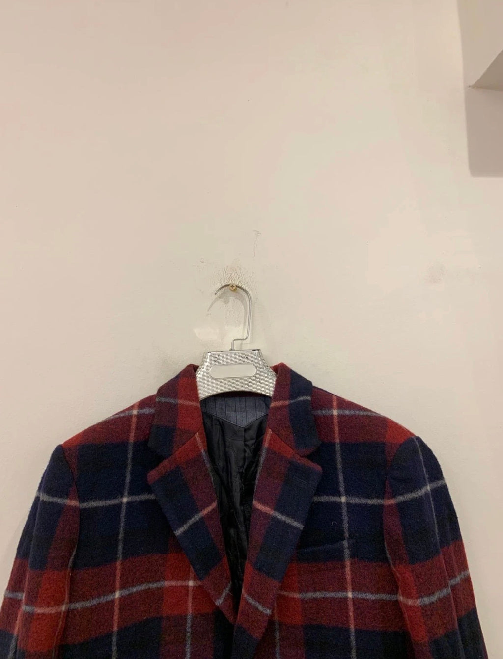 Classic unique style wool blended plaid navy red over coat 40R
