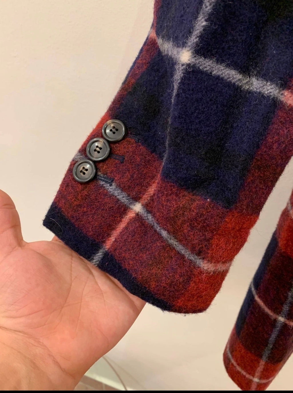 Classic unique style wool blended plaid navy red over coat 40R