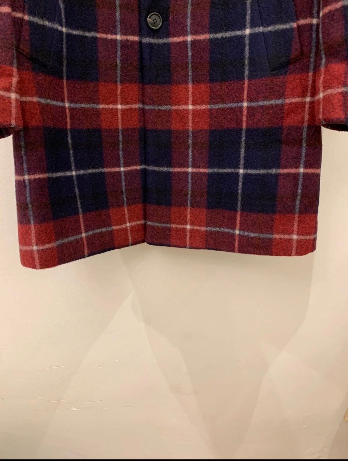 Classic unique style wool blended plaid navy red over coat 40R
