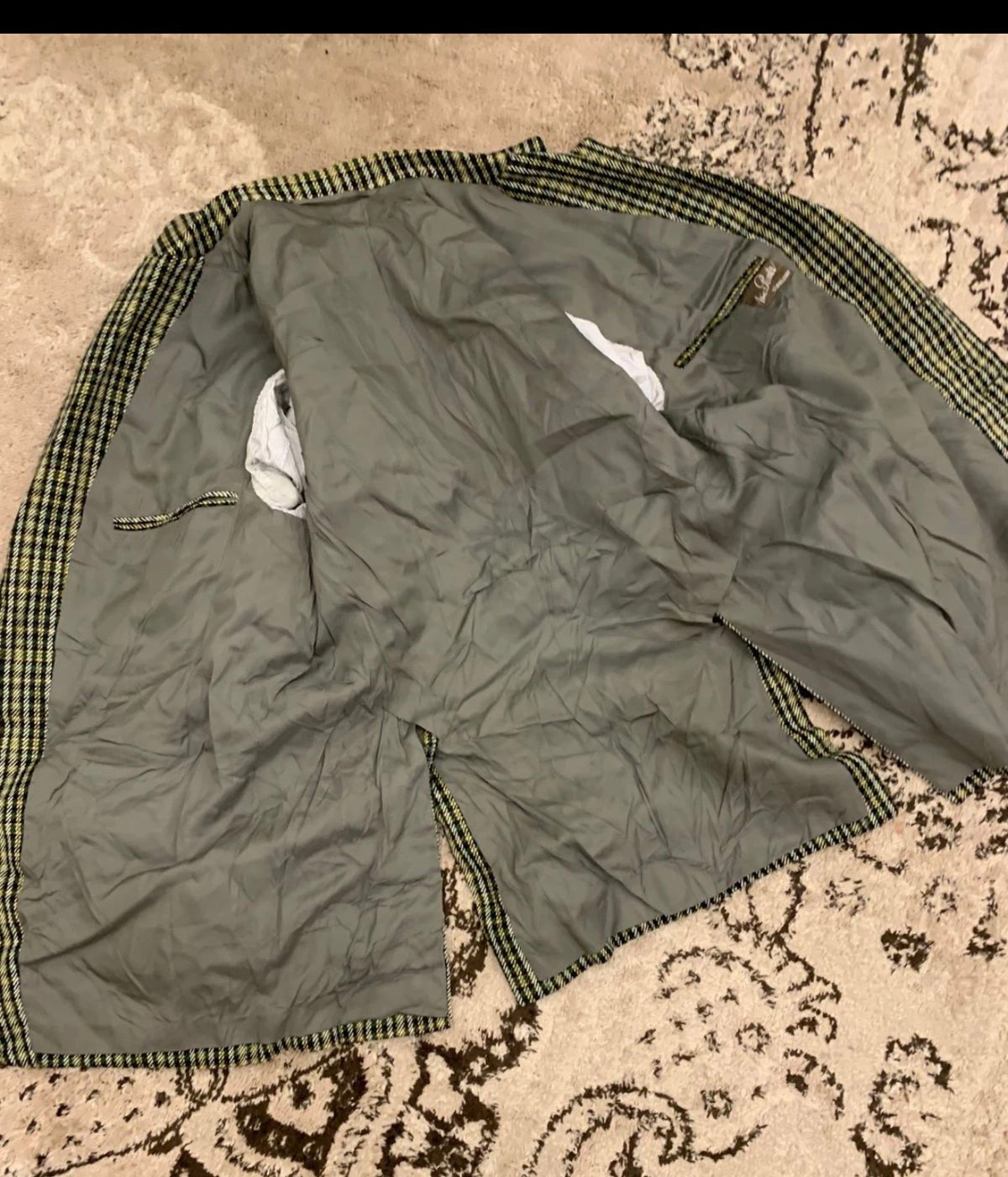 1970s Vintage pure wool camouflage plaid classic unique green jacket blazer 44R
