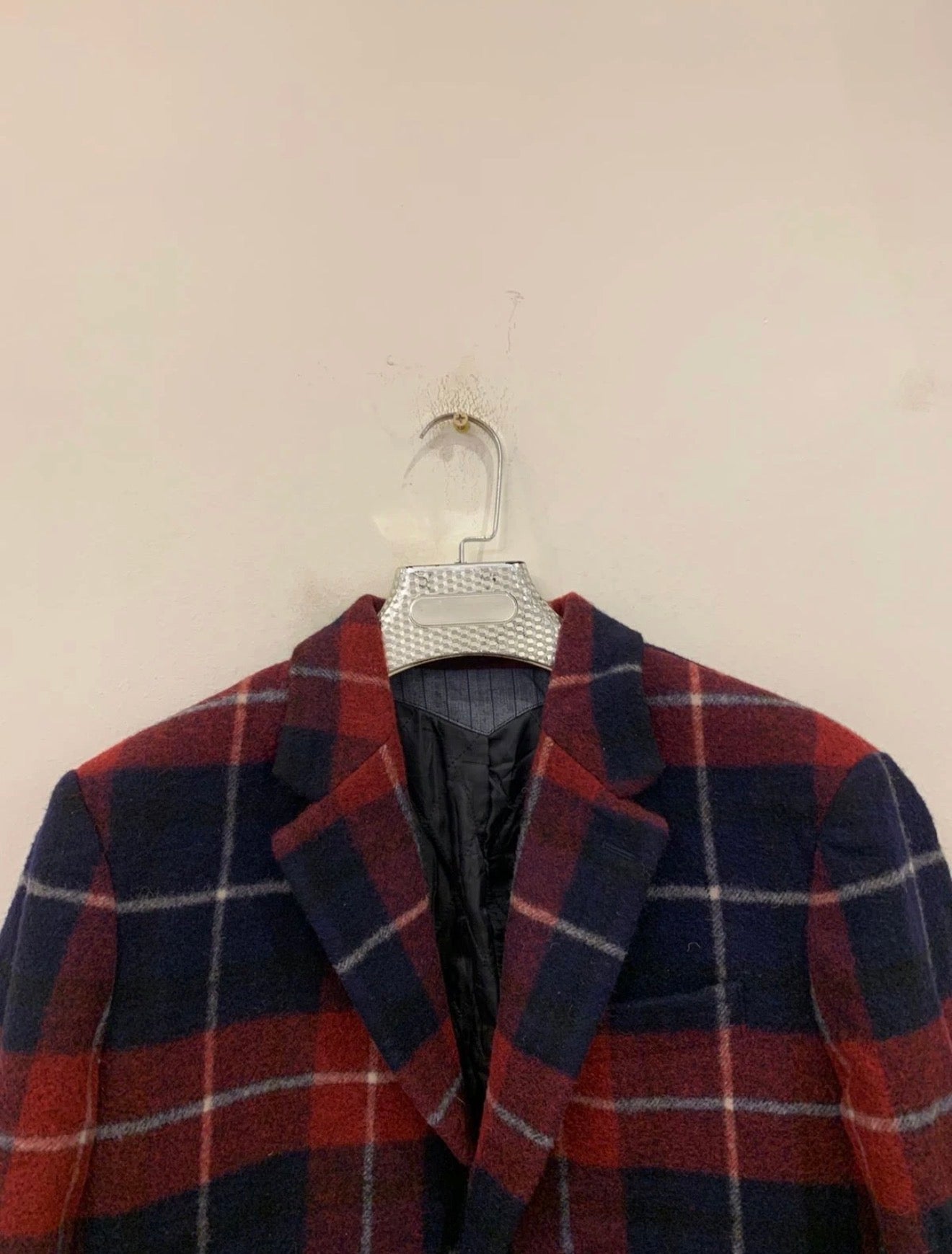 Classic unique style wool blended plaid navy red over coat 40R