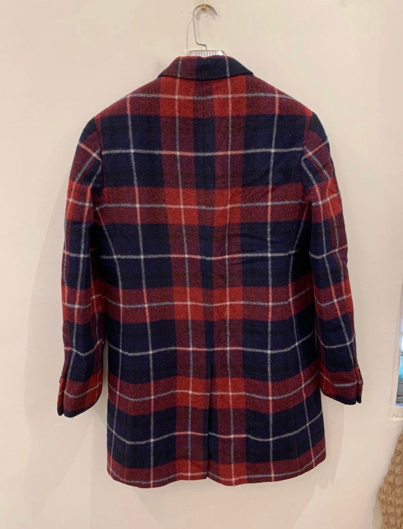 Classic unique style wool blended plaid navy red over coat 40R