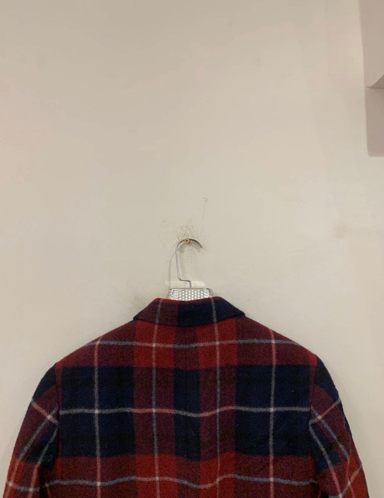 Classic unique style wool blended plaid navy red over coat 40R